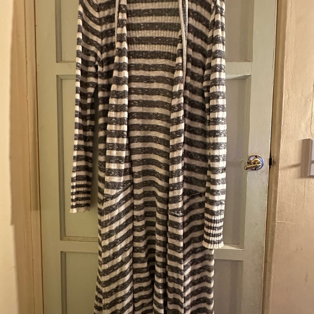 Free People Gray and White Knit Cardigan